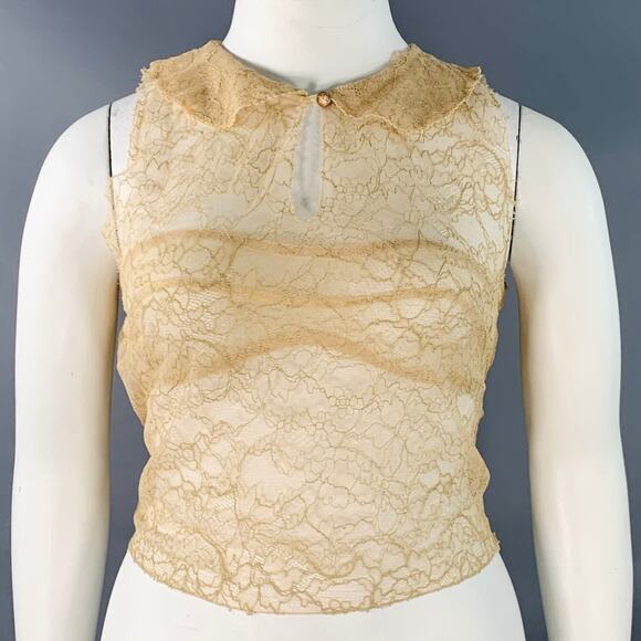 CHANEL Vintage 10 Tan Rayon Blend See Through Lace Sleeveless Dress Top - Picture 1 of 7